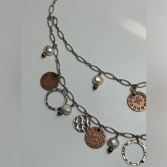 Silpada Vintage Sterling, Copper Coin & Freshwater Pearl 2-Tiered Link Necklace - Picture 9 of 15